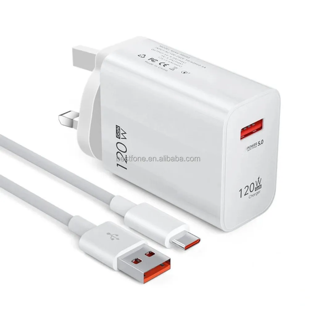 Prise EU/US/UK 120W GaN chargeur rapide pour Huawei/Xiaomi/Samsung chargeur de téléphone portable 120W adaptateur secteur USB