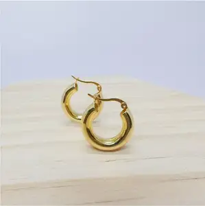 Di modo Dainty Gioielli In Argento Sterling Placcato Oro Orecchini Alla Moda Del Tubo di Orecchini A Cerchio di Spessore Piccolo Hollow Hoops