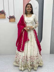 Lehenga choli เทศกาลที่มีคุณภาพสูงกับลำดับการเย็บปักถักร้อยหนักและชุดเดรส dupatta ทำงานด้ายมีสไตล์ - Product Image 6