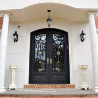 Portes d'entrée de villa en fer forgé, double, noires, coupe-vent, avec dessus carré, style français, pour projets CBMmart Australie
