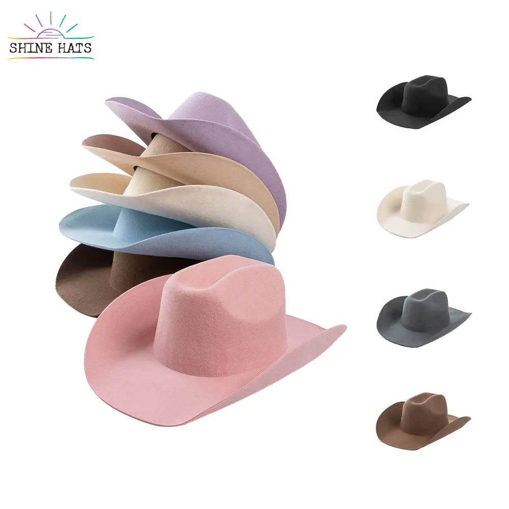 2024 Shine hats OEM Ridge Style Cowboy hüte Western Vintage Fedora Hüte 100% Wollfilz Damen Damen Chapeau Classic mit Hutband
