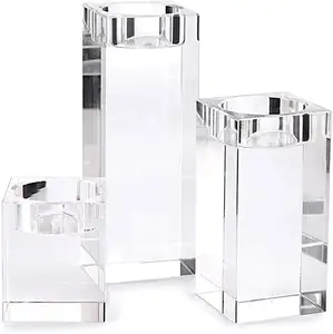 Bougeoirs carrés solides en acrylique cristal clair, ensemble de bougeoirs personnalisés pour fête de noël, chandelier polyvalent pour la maison