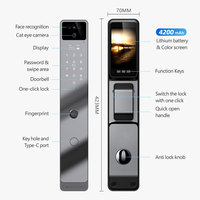 Serrure de porte intelligente Tuya WiFi avec interphone visuel 3D, écran 4,5 pouces, caméra 2MP, batterie 4200mAh, déverrouillage à distance via application PST-F7