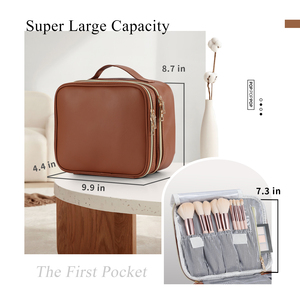 Double Layer Makeup Bag Organizer Portable Cosmetic Artist <b>Storage</b> Bag Leather <b>Toiletry</b> Bag Traveling Make up <b>Storage</b> Bag - Product Image 6