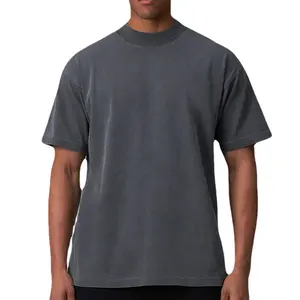 Yüksek kalite erkekler lüks özel ağır % 100% pamuk camisetas boy T Shirt boş Mock boyun ağır boy boxy t shirt