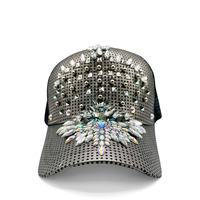 Casquette de baseball perforée couleur bronze avec strass irisés pour fêtes, vente en gros