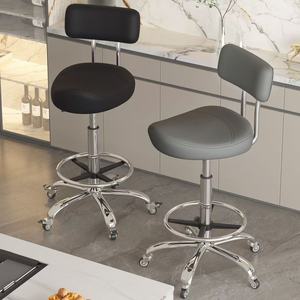 Leather Barber <b>Stool</b> Swivel Salon Chair Adjustable Height Backrest Chrome Base Rolling <b>Seat</b> for Beauty Studio - Product Image 1