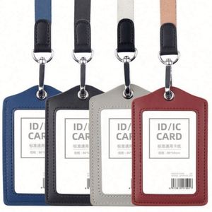 Premium Durable PU <b>Leather</b> ID Badge Name Card Holder With Neck Straps <b>Lanyards</b> - Product Image 6