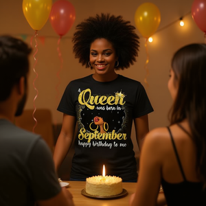 Camiseta con estampado gráfico de September Queen Afro Diva Natural Hair Birthday para mujer, color negro, 100% algodón - Product Image 3