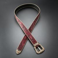 Ceinture pour femme JULUN, ceintures vintage pour femme, ceinture personnalisée bordeaux à motifs floraux en PU avec boucle dorée ornée, accessoire de taille de style western