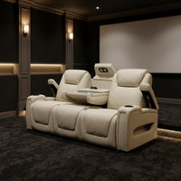 Luxuriöser Moderner Italienischer Leder-Dreisitzer mit Elektrischer Liegefunktion für Heimkino, Professionelles Kino-LED, Bluetooth, Getränkekühler und Stauraum