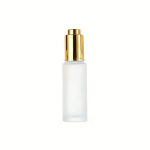 High Quality 20ml 30ml 50ml <b>White</b> Frosted Transparent Glass Dropper Bottle <b>Flat</b> Shoulder Essential Oil Bottle with Press Dropper - Product Image 4