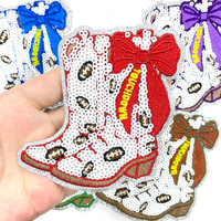 Patch brodé de bottes de cowgirl à sequins, 5 couleurs disponibles, applique western pour la mode boutique et la décoration, vente en gros