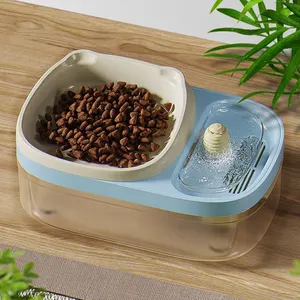 Grosir botol air minum anjing peliharaan kustom portabel air mancur kucing sehat mangkuk minum lambat dengan wadah makanan