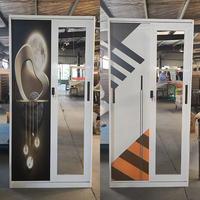 Armoire de rangement pour vêtements à domicile, en acier, avec 2 portes coulissantes miroir, impression de motifs personnalisés, pour chambre à coucher