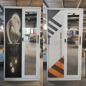 Gabinete de <span class=keywords><strong>Metal</strong></span> Almirah de hierro de 2 puertas corredizas con espejo de almacenamiento de tela para el hogar, Impresión de patrón personalizado, muebles de acero, armario para dormitorio - Product Image 4