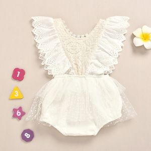 Vêtements pour bébé, barboteuse à manches trompette, joli body en dentelle pour filles, M2013 - Product Image 2