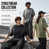 T-shirt en coton et polyester tricoté, style vintage, coupe oversize, effet éclaboussures d'encre, manches courtes, tendance, pour homme, style urbain