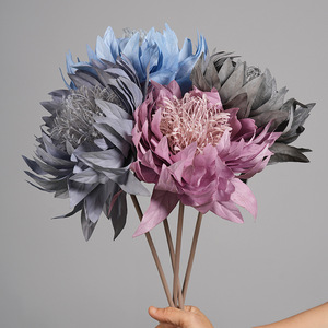 Arreglo Floral Artificial de Flores de Emperador, en Tonos Rosa, Morado, Grisáceo, Azul Claro y Azul Niebla, Pétalos de PVC, Planta Completa, Decoración de Interiores - Product Image 3