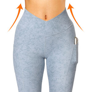 थोक कस्टम महिला जिम योग पैंट लुभावनी टाई डाई v कमर बैंड टीट्स ठोस छलावरण फिटनेस कसरत - Product Image 4