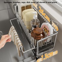 Égouttoir à vaisselle multifonctionnel sur pied en acier inoxydable pour comptoir, avec rangement pour éponge et torchon, design moderne