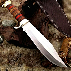 Cuchillo de caza y camping de acero de Damasco con punta caída, mango de madera, hoja recta, grado industrial, para uso exterior, OEM Short Sign Industry - Product Image 1