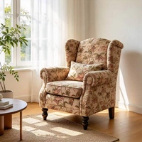 Shinestone Vintage Hochlehner-Flügelsofa Stilvolles Blumenmuster-Set für Landhaus Villa Hotel Ruhebereich