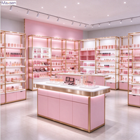 Vitrine de présentation de maquillage et cosmétiques éco-responsable avec éclairage LED et cadre doré, personnalisable pour la vente au détail