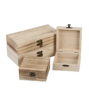 wooden souvenirs packaging box hinged lid Paulownia wood keepsake box