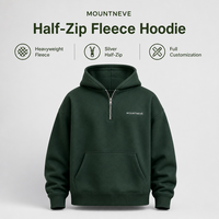 Sweat-shirt personnalisé en molleton épais pour homme, à demi-zip, épaules tombantes, poche kangourou, coupe oversize, vert, style streetwear