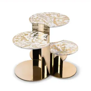 Visionnaire Stainless steel golden coffee table Natural Luxury Stone Angle Table Round petal coffee table