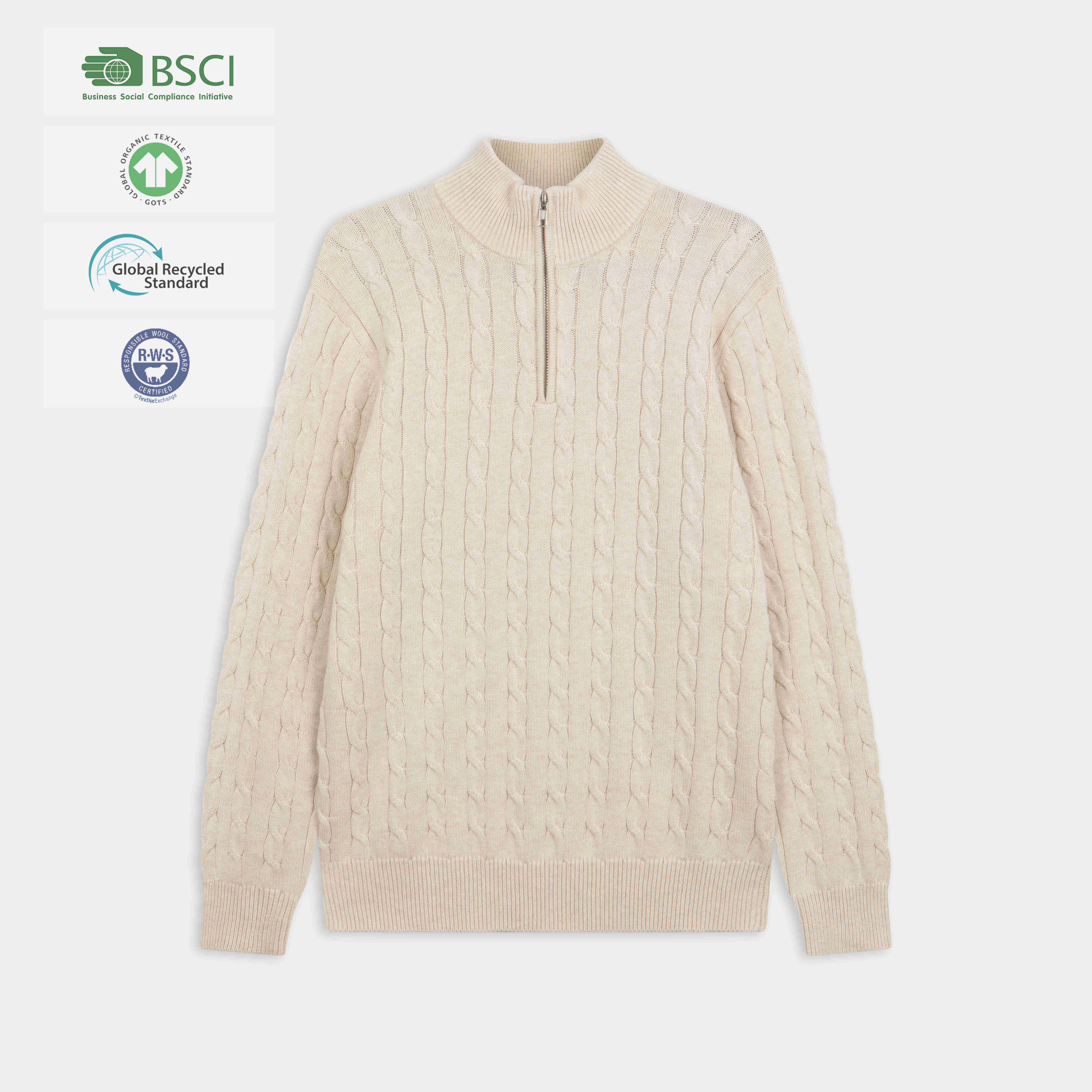 2025 Fashion Design White Cable Knitted Half Zipper Warm Soft Men's Cardigan Knitted Sweaters