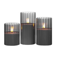 Tasse en verre électrolytique gris ambre bougie Led claire 3D flamme scintillante AA alimenté par batterie bougie lumière vraie cire qualité bougie Led
