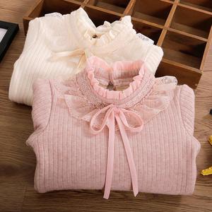 Leggings con Forro Polar para Niñas, Top de Otoño e Invierno, Camiseta de Manga Larga de Punto Grueso con Cuello de Encaje para Niños - Product Image 4