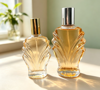 Botella de Perfume de Vidrio con Forma de Concha en Relieve, 50ml 100ml, Vacía, Recargable, con Pulverizador y Tapa Dorada, Envase Cosmético para Perfume