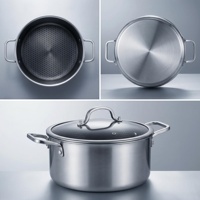 Casseroles de cuisine en gros, en acier inoxydable 304 à 3 couches, avec motif double face et couvercle en verre