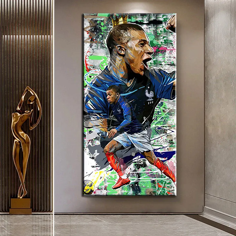 Mbappe Player โปสเตอร์ฟุตบอล,โปสเตอร์รูปภาพและภาพพิมพ์ศิลปะแบบติดผนังสำหรับตกแต่งบ้านห้องนั่งเล่นสำหรับเป็นของขวัญสำหรับเด็ก