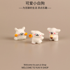 Figurines en résine de petit chien blanc mignon rouge vif, mini décorations pour bureau et jardin, ornements artisanaux DIY - Product Image 5