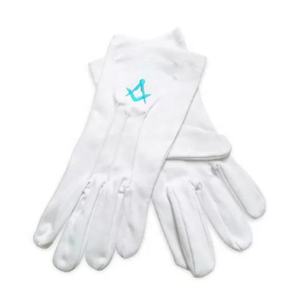 Gants maçonniques en coton jaune personnalisés avec carré brodé or et boussole pour un usage quotidien - Product Image 4