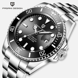 Montre Pagani Design pour homme, mouvement à quartz, acier inoxydable, platine, étanche 30M, affichage de la date, cadran noir PD-1639 - Product Image 1