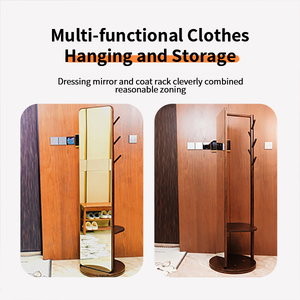 Colgador de ropa minimalista de madera maciza giratorio, <span class=keywords><strong>espejo</strong></span> de tocador de pie de gama alta, <span class=keywords><strong>espejo</strong></span> de cuerpo entero con perchero - Product Image 4