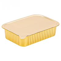 Boîte alimentaire rectangulaire jetable en aluminium scellée, résistante aux hautes températures, finition dorée brillante
