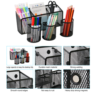 ขายส่งจากโรงงาน ที่ใส่ดินสอแม่เหล็กแบบ 4 ชิ้น อุปกรณ์สำนักงาน ที่ใส่ปากกาแบบตาข่ายแม่เหล็กแรงสูง ตะกร้าเก็บของ - Product Image 3