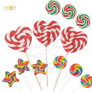 Candy Manufacturer Custom Wholesale Halal Christmas Candy Multicolor Love Heart/Round Big Lollipop Candy