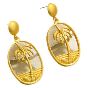 Pendientes Geométricos de Árbol de Coco, Aleación de Zinc, Color Dorado, Pendientes Colgantes de Moda - Product Image 5