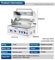 Barbecue à gaz 5 brûleurs en acier inoxydable 304 de qualité alimentaire pour usage commercial et domestique, GPL/GN, certifié CE, avec commande par bouton LED