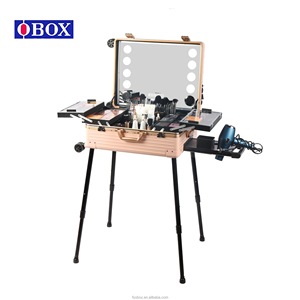 OBox OEM <span class=keywords><strong>Valise</strong></span> cosmétique professionnelle à roulettes éclairée HD Miroir Maquillage Train Case Station <span class=keywords><strong>de</strong></span> <span class=keywords><strong>coiffure</strong></span> pliante Mode élégante - Product Image 2