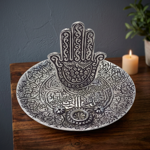 Buddhist Tibetan Metal <b>Incense</b> Burner with Engraved Hamsa Hand Standing Plate Durable Eco-Friendly for <b>Cone</b> <b>Incense</b> Stick Holder - Product Image 2