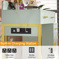 Coiffeuse moderne double face cyan avec 4 tiroirs de rangement, station de recharge et boîte de rangement séparée