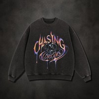 Sweat-shirt oversize à col rond pour homme, motif Chasing Dreams, effet chrome liquide, streetwear, coton épais, pull-over, sudadera